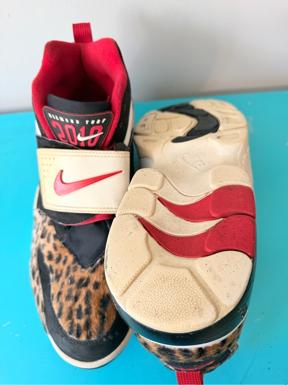 Nike High-Top Sneakers in Red, Black & Leopard Print